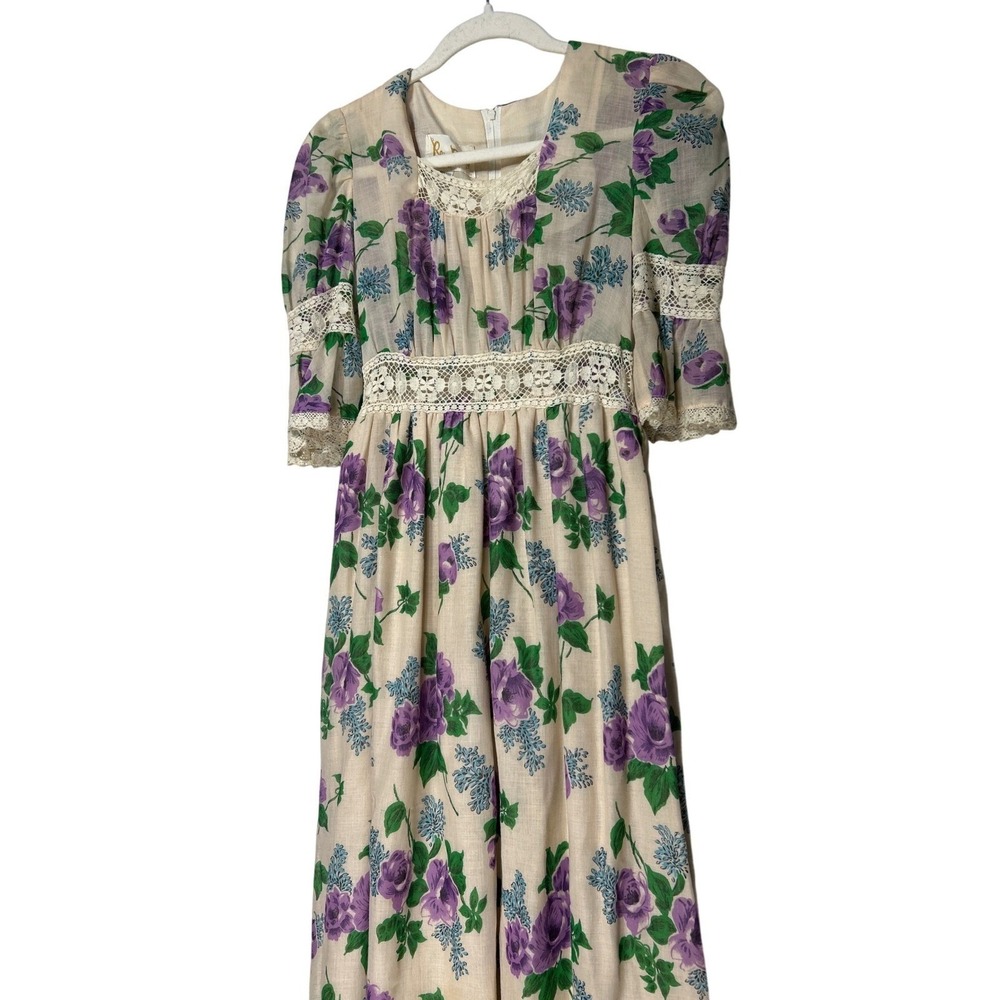 Vintage Rae Dolly San Francisco Floral Maxi Dress Purple Lace Prairie 70s Boho